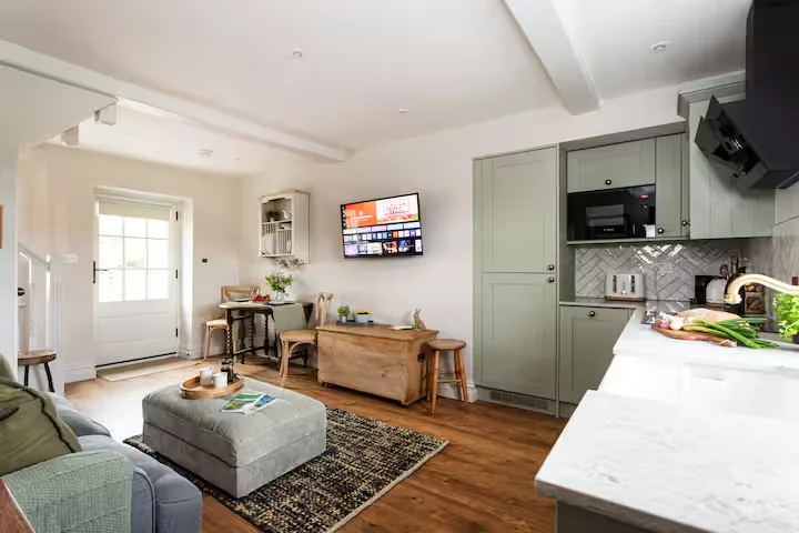 Bright open-plan living room and kitchen in The Bothy